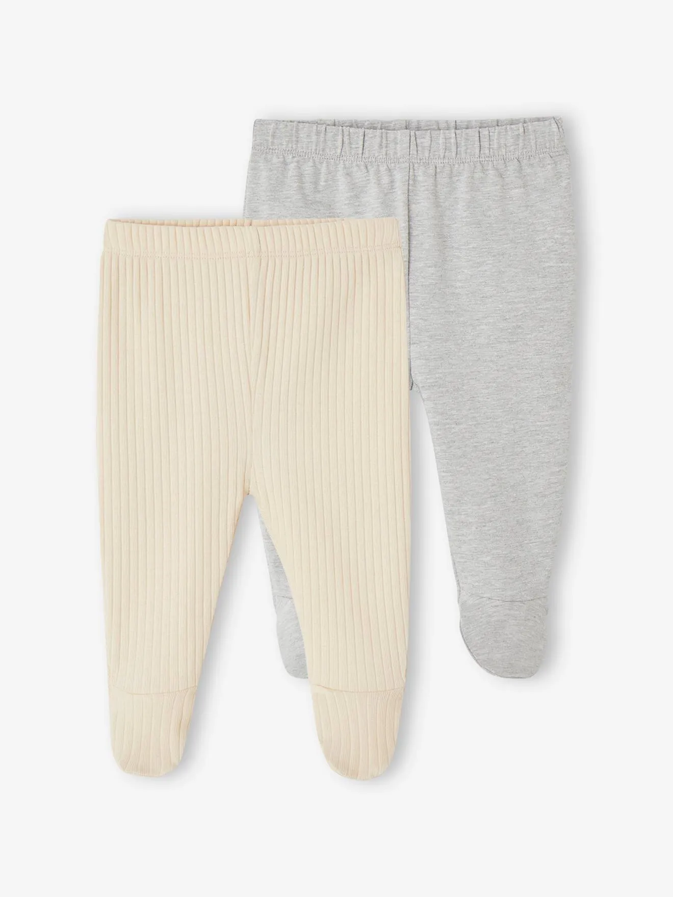 Lot 2 pantalons à pieds bébé en côtes gris chiné - Vertbaudet
