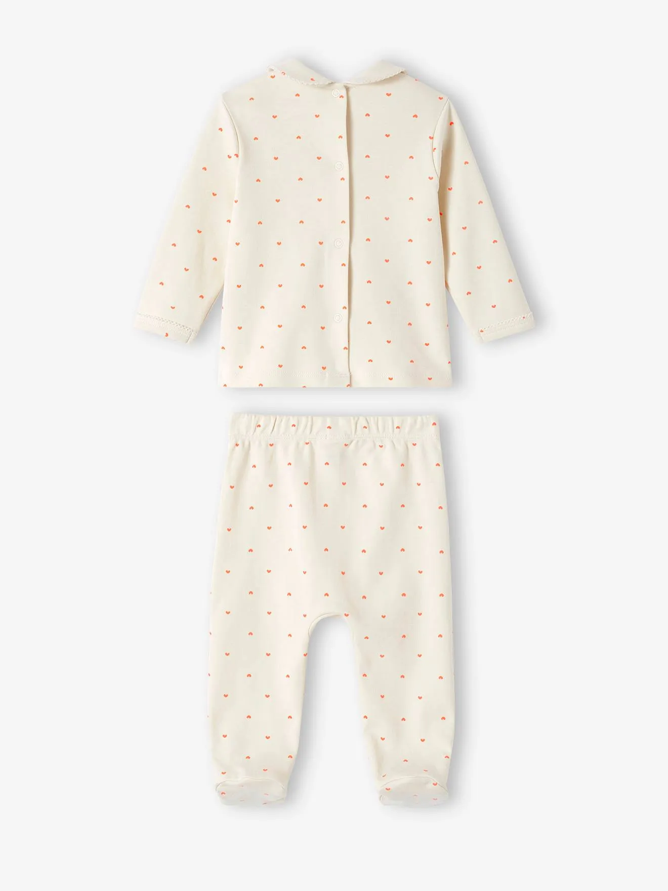 Lot de 2 pyjamas coeur  fluo bébé en interlock écru - Vertbaudet