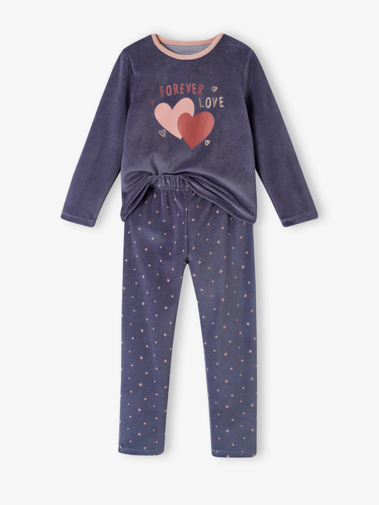 Lot de 2 pyjamas "love" en velours fille vieux rose - Vertbaudet