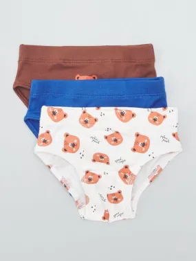 Lot de 3 slips en jersey - Bleu/marron/blanc