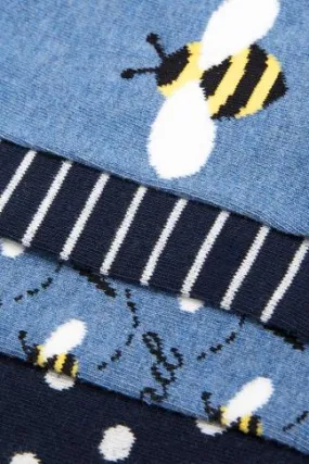 Lot de 4 Paires de Socquettes Bleu Marine & Noir Abeilles