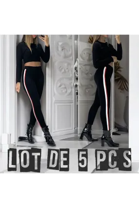 Lot de 5 Pantalons slim noir à fausses poches et bandes sur les côtés