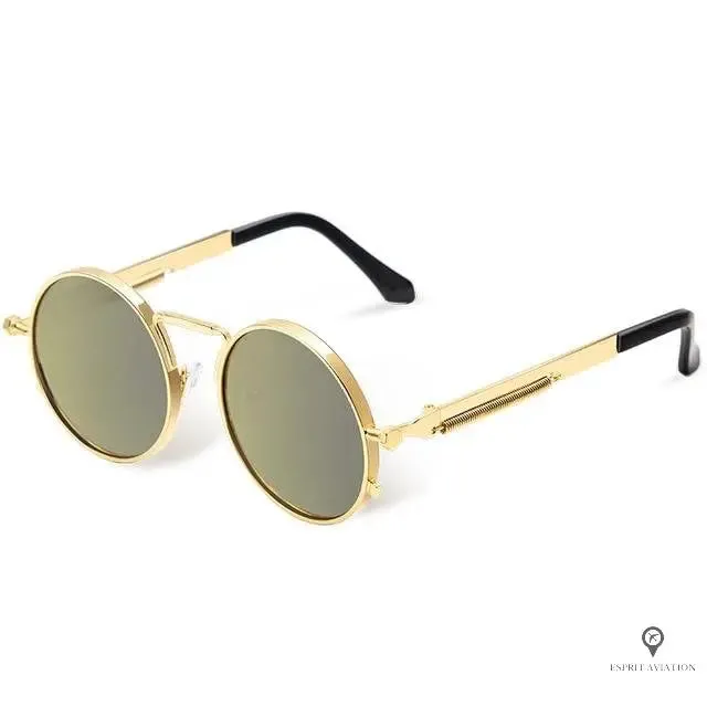 Lunette Aviateur Homme De Soleil Ronde Dorée