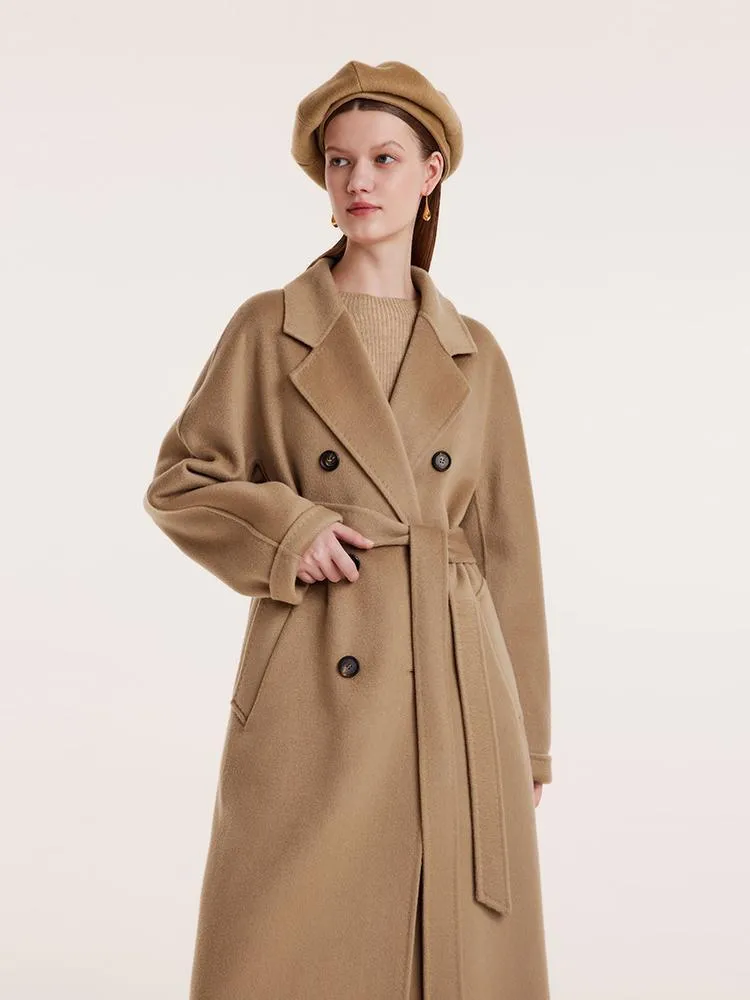 Manteau croisé en pur cachemire avec béret