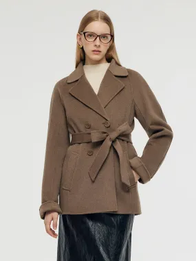 Manteau enveloppant en laine et cachemire pour femme