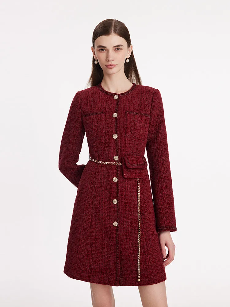 Manteau femme en tweed à simple boutonnage avec sac à la taille