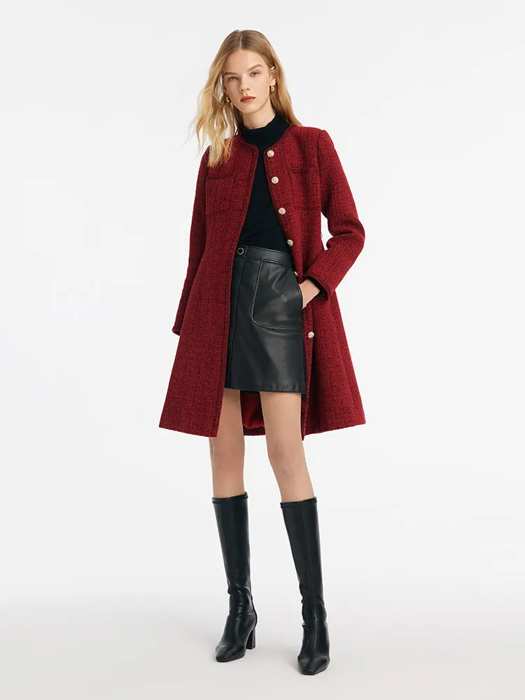 Manteau femme en tweed à simple boutonnage avec sac à la taille