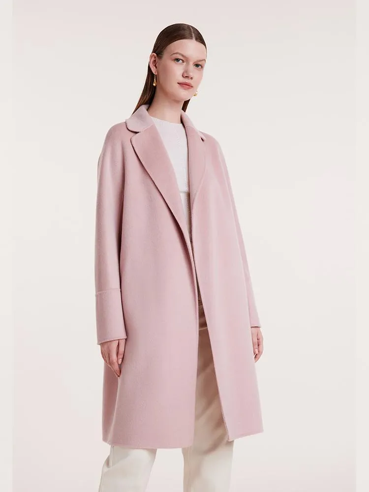 Manteau femme enveloppé de laine et de cachemire à revers cranté