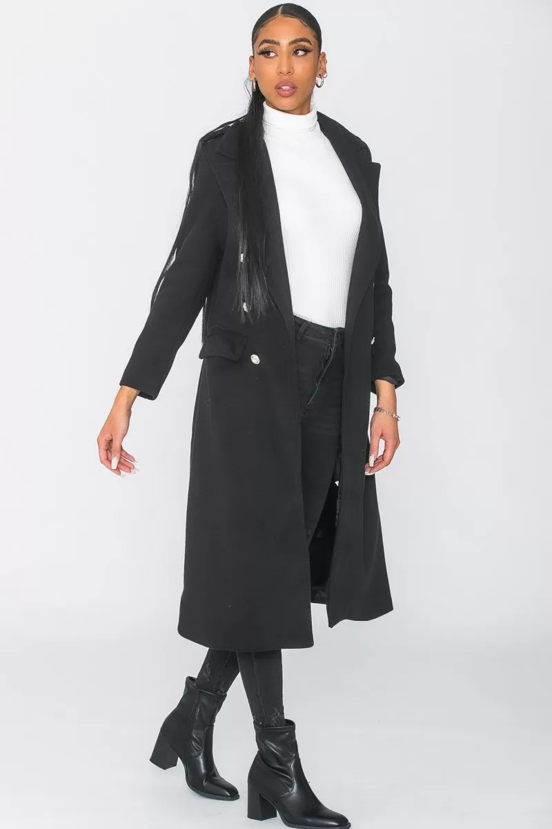 Manteau long boutons officier noir