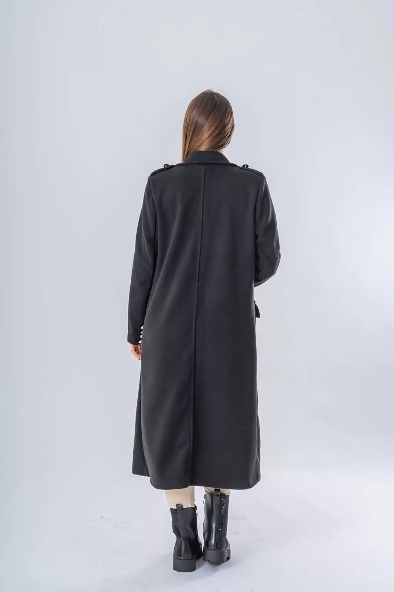 Manteau long boutons officier noir