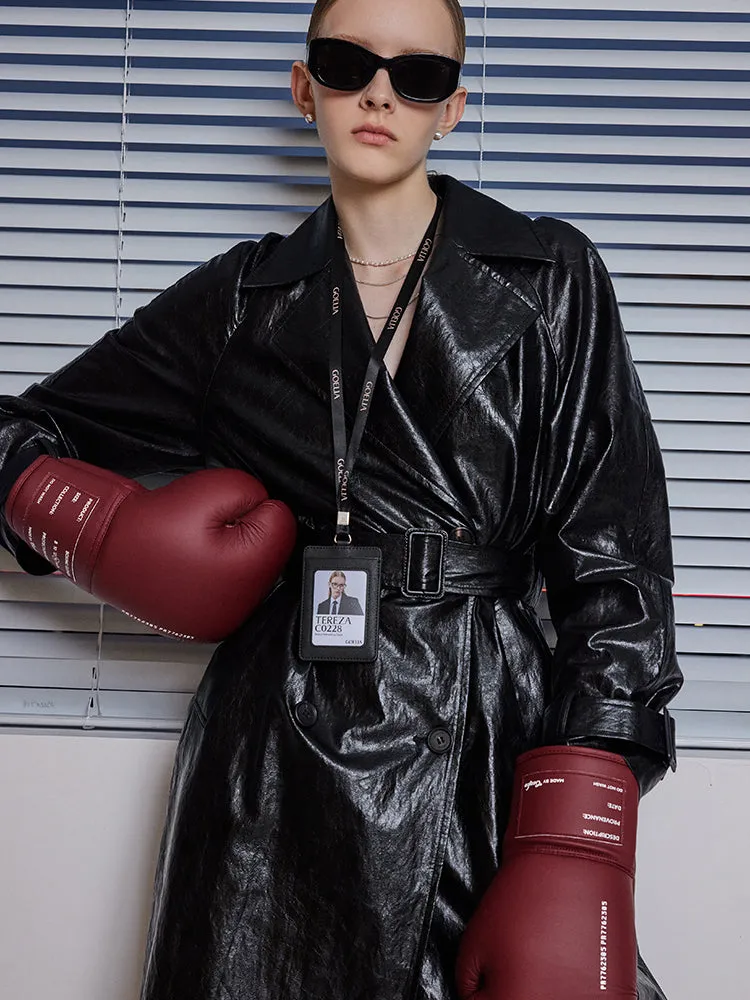 Manteau long en cuir PU pour femmes