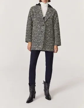 Manteau mi-long en mix coton laine capuche amovible femme