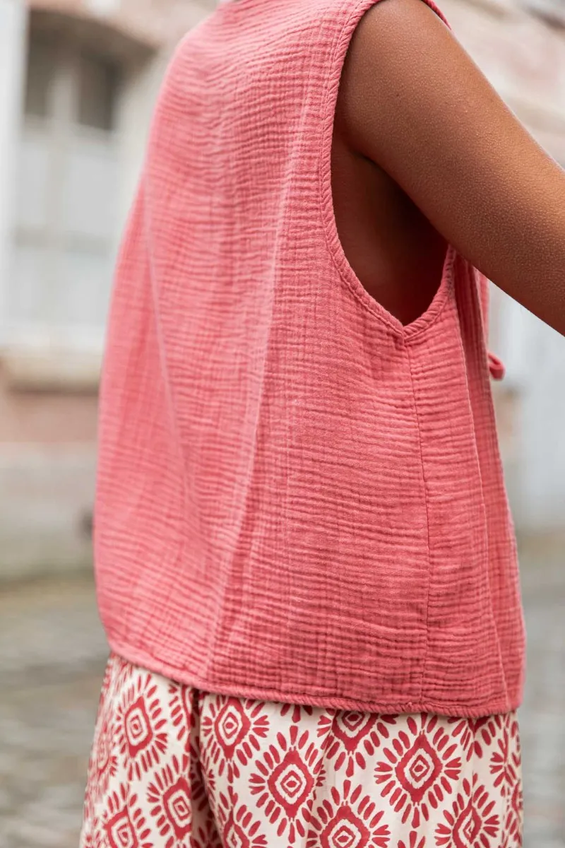 MAUD Terracotta Top À Nouer gaze de coton femme