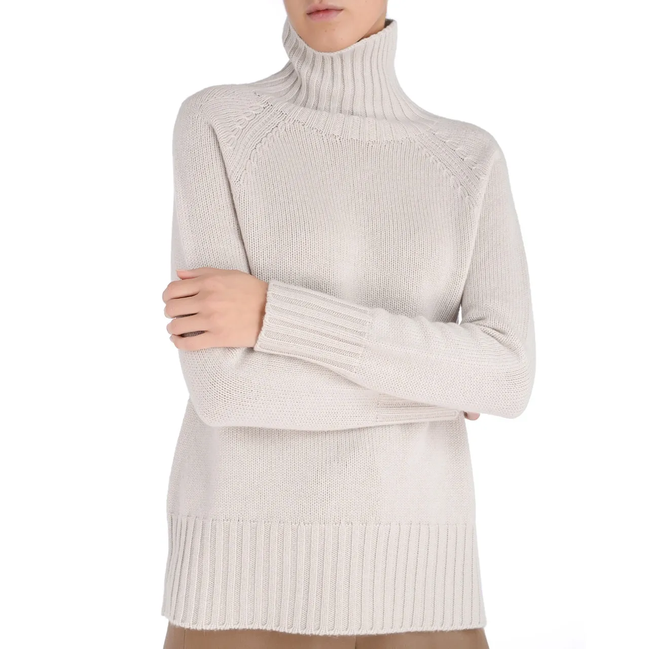 Max Mara Pull à col roulé 'S' en laine et cachemire blancs
