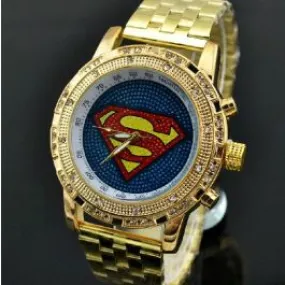 Montre bling bling homme femme Superman contour diamant