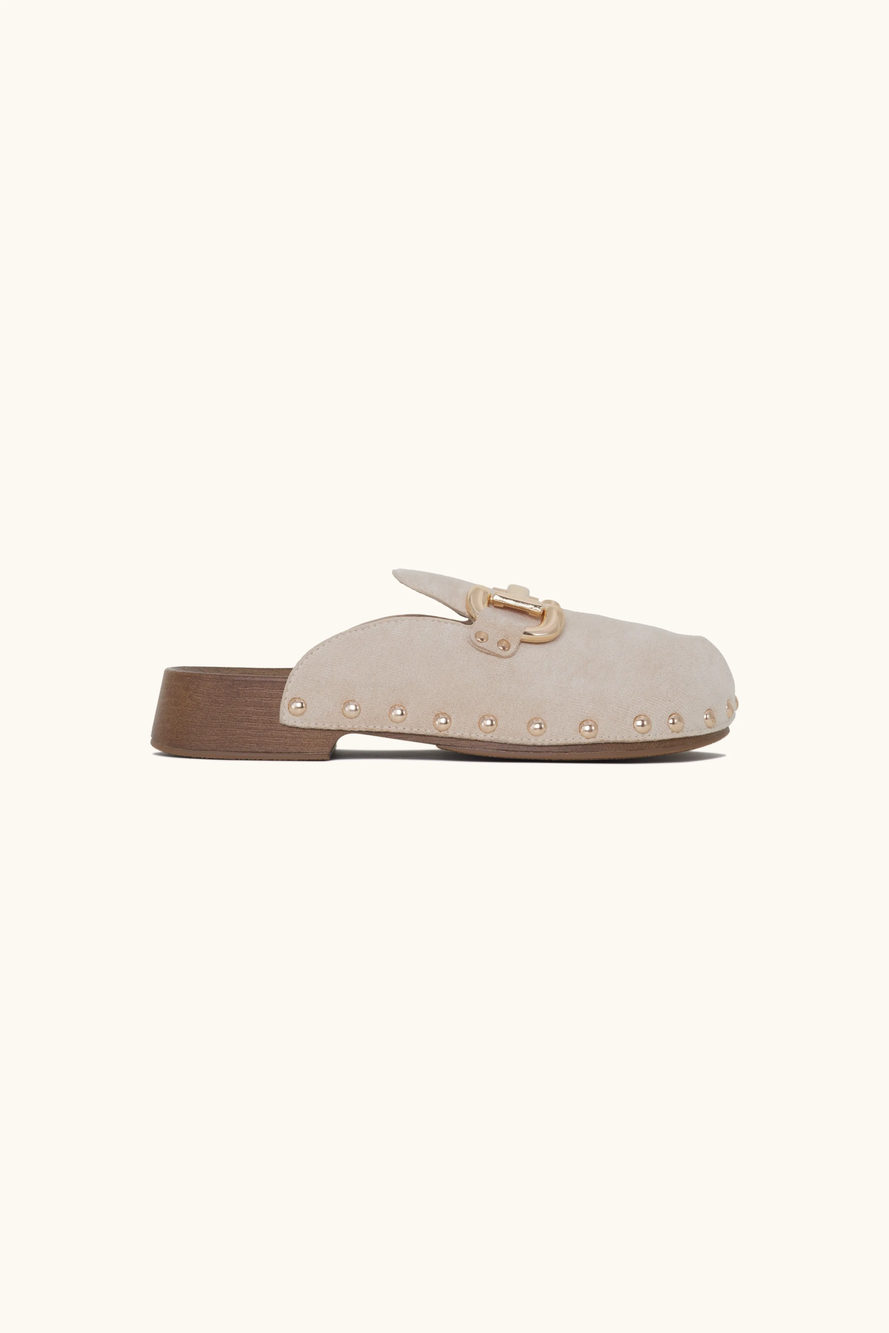 Mules à talons ouverts à boucle dorée beige