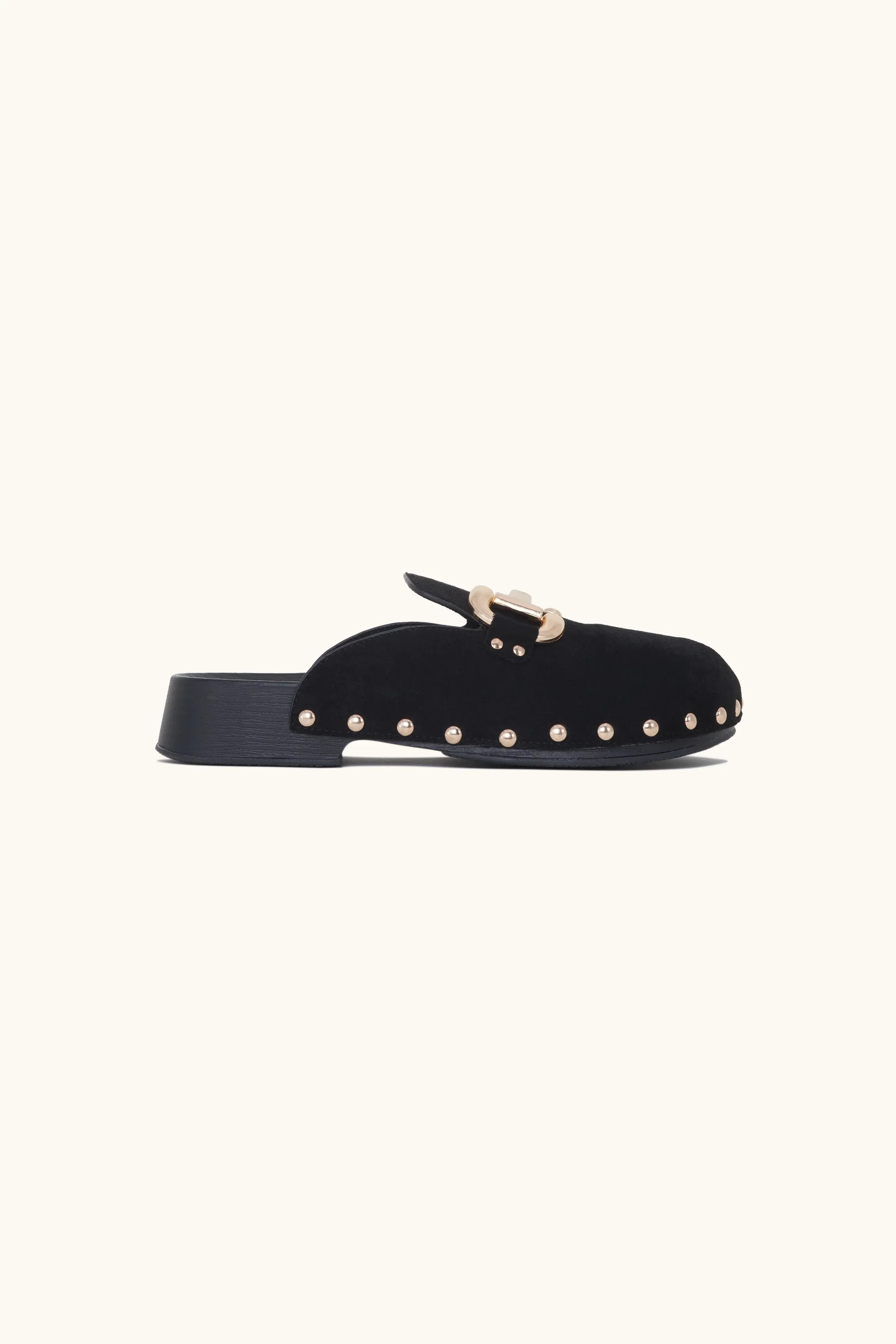 Mules à talons ouverts à boucle dorée noir
