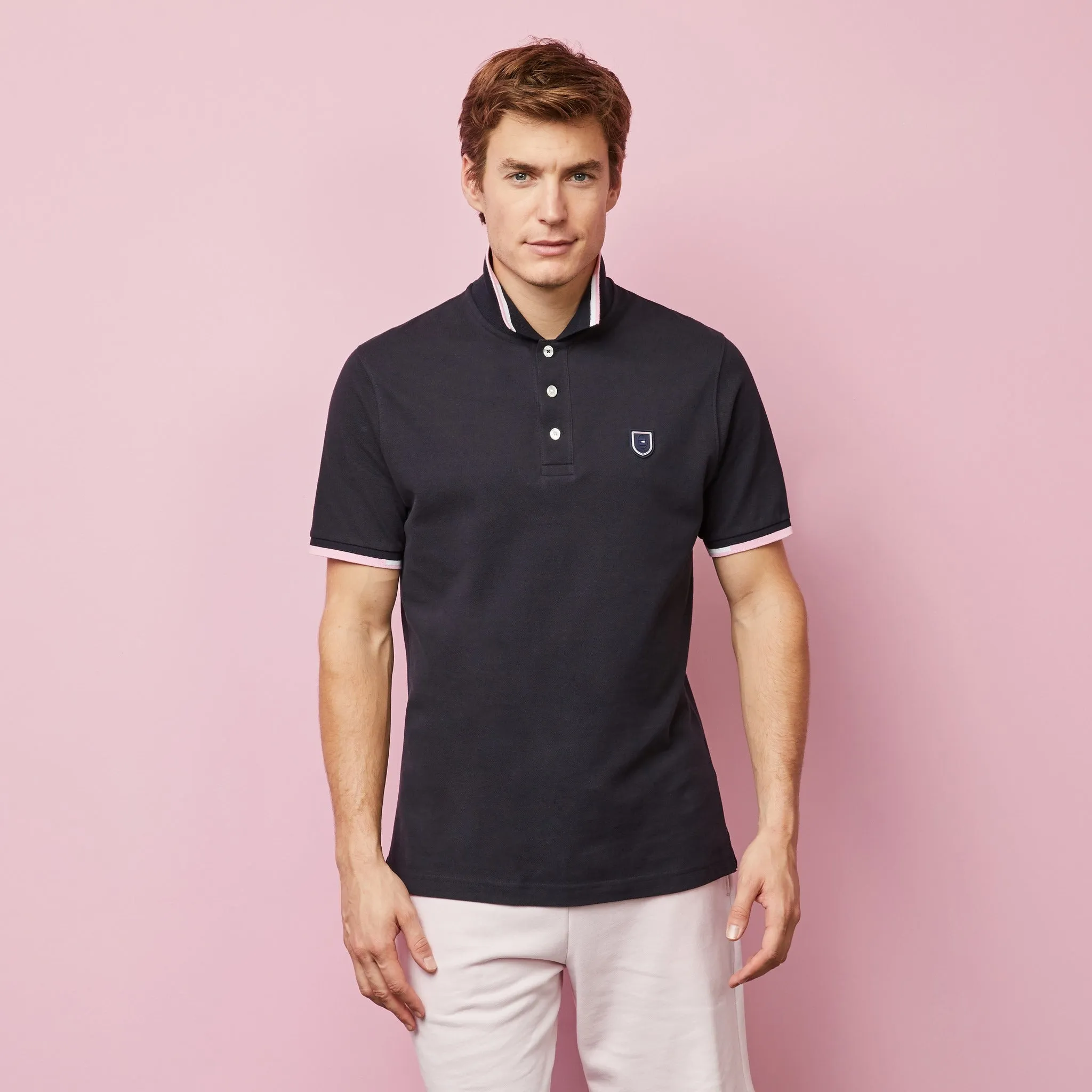 Navy blue cotton piqué polo