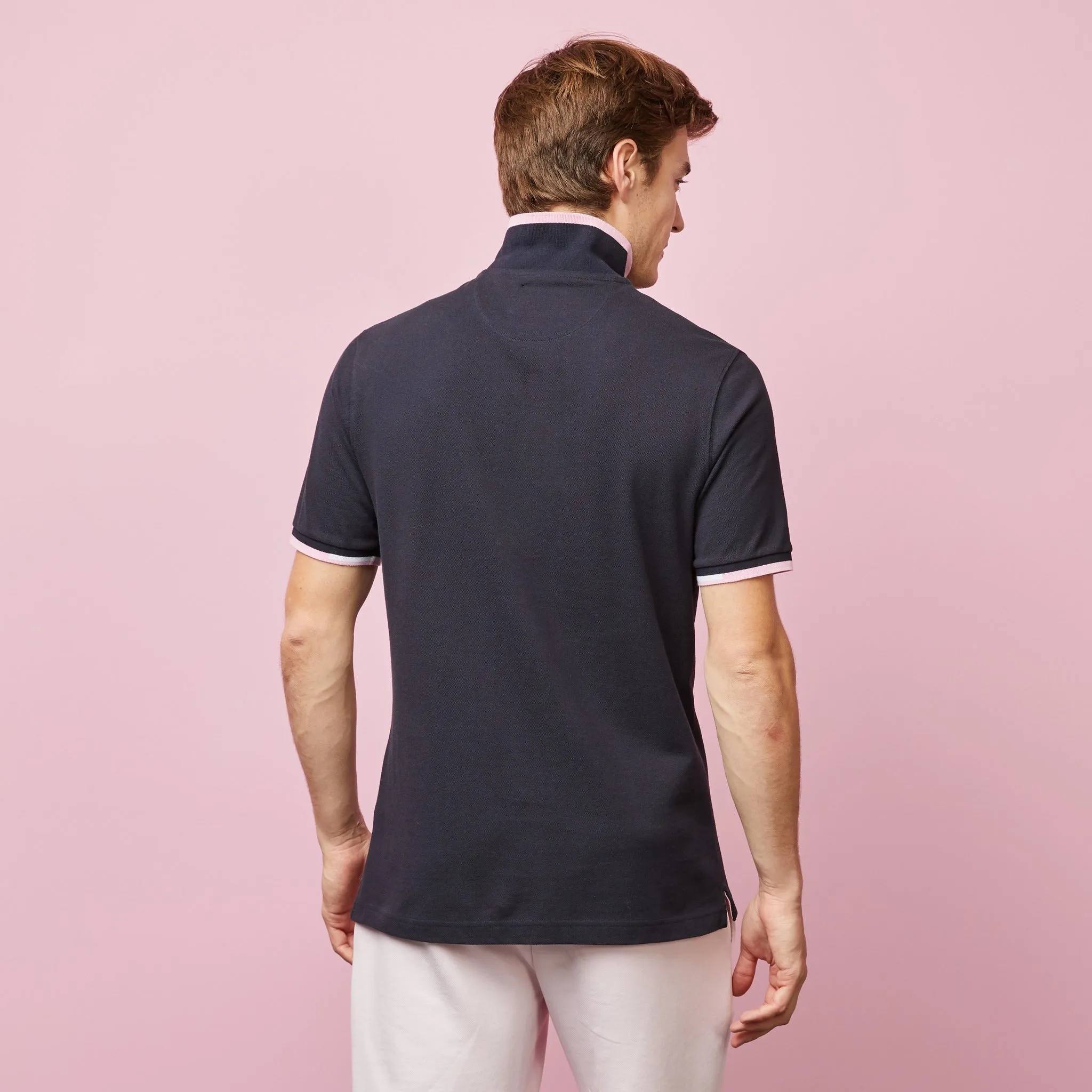 Navy blue cotton piqué polo