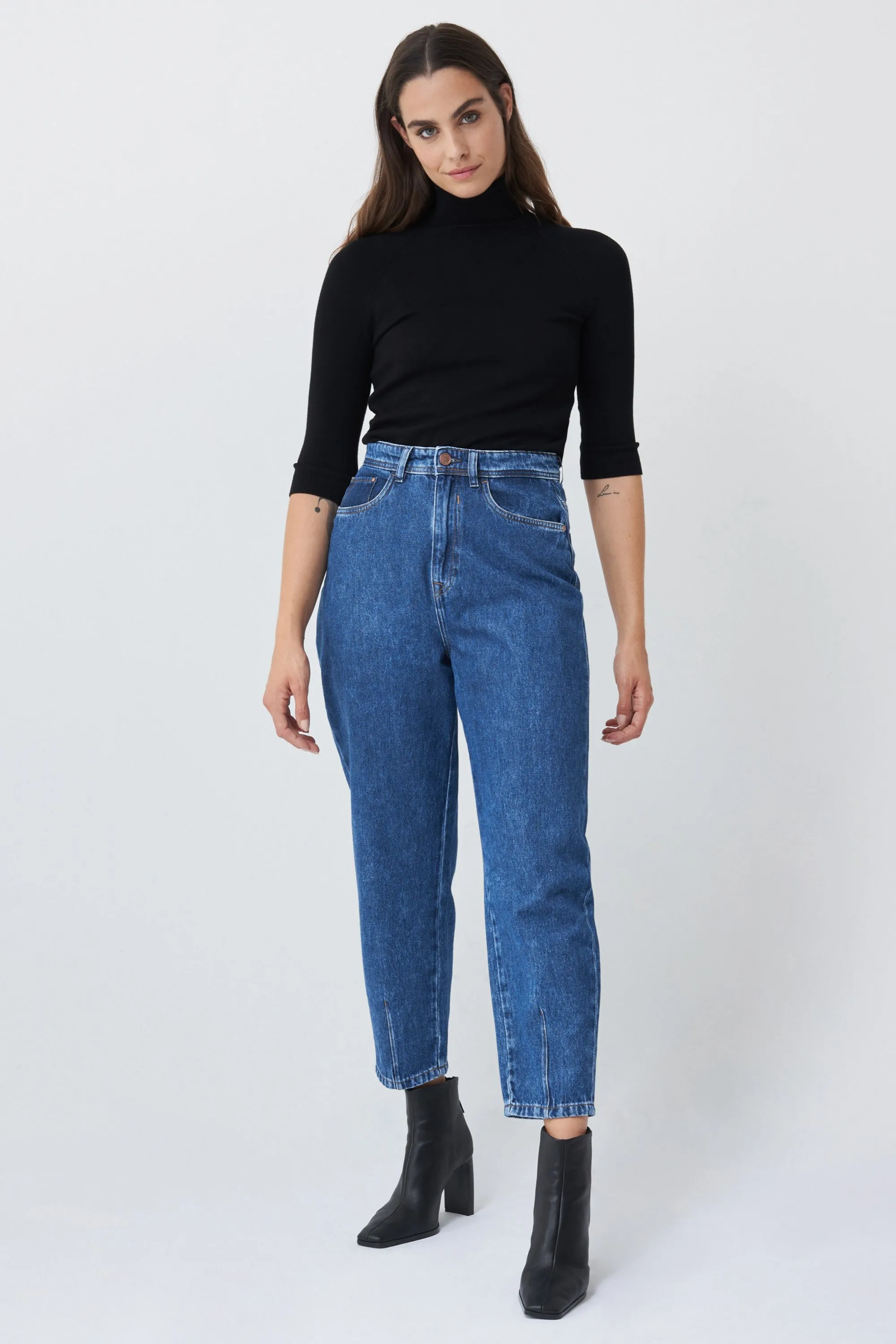 Pantalon Baggy Cropped slim foncé