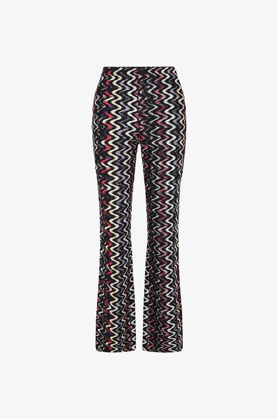 Pantalon droit taille haute en maille ajourée à zigzags
