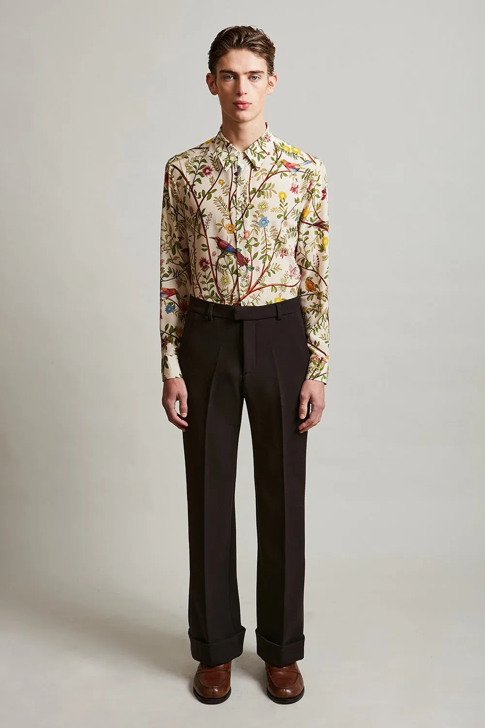 Pantalon flare à revers large en cady de laine vierge