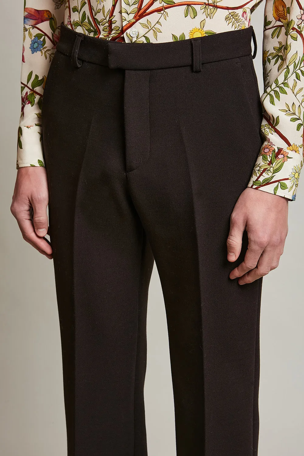 Pantalon flare à revers large en cady de laine vierge