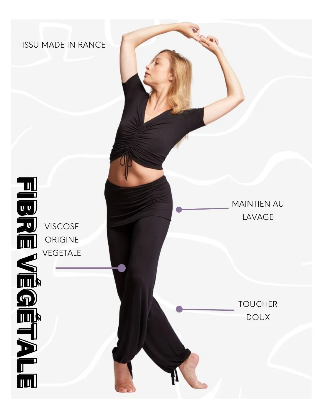 Pantalon large noire - lien chevilles - Temps Danse
