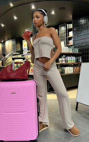 Pantalon moulant flare en jersey taupe
