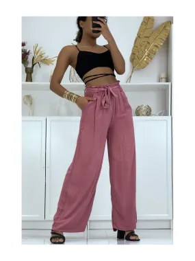 Pantalon palazzo fuchsia avec poches et ceinture