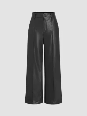  Pantalons larges en faux cuir solide à taille haute