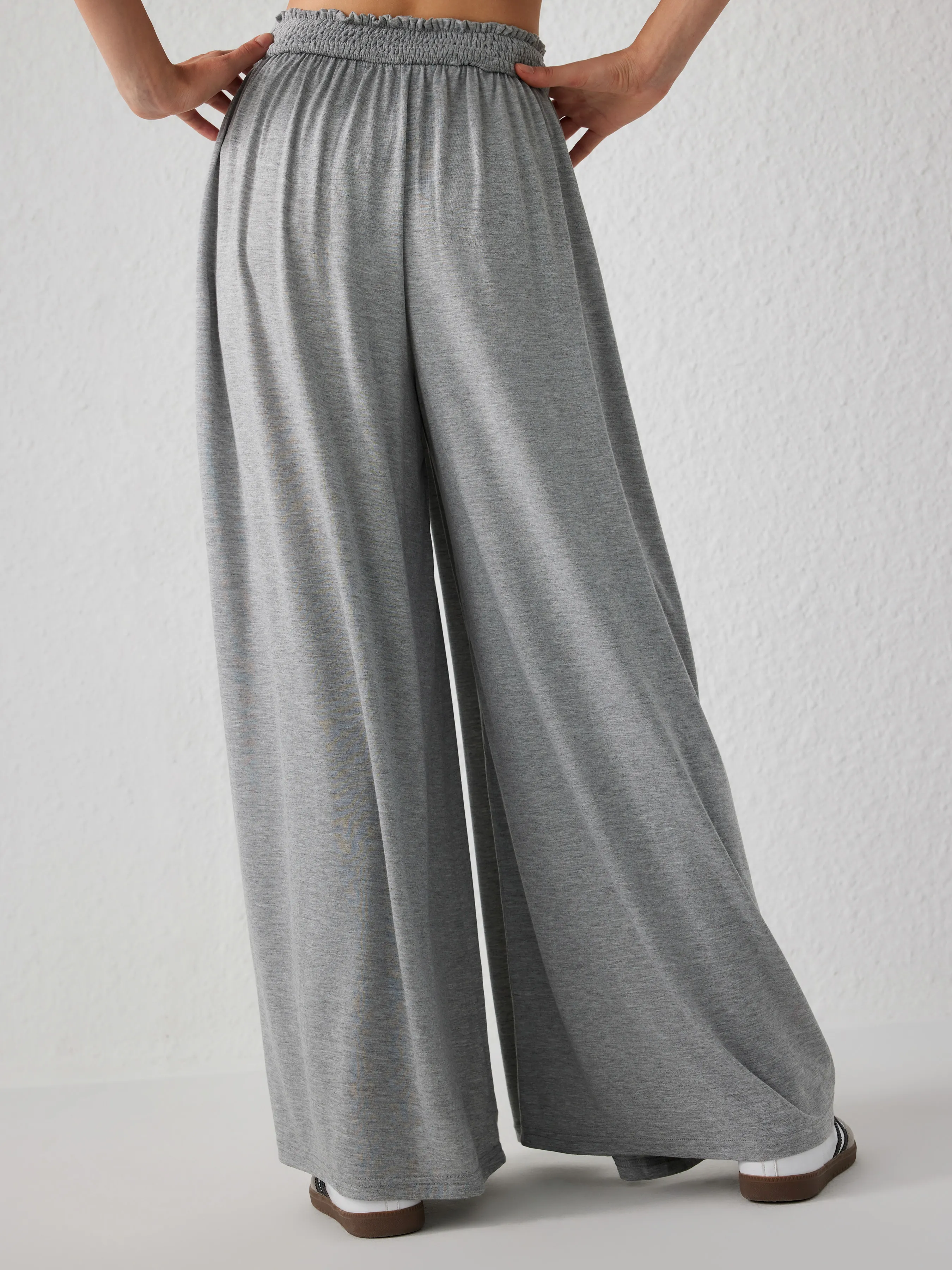  Pantalons à Jambe Large et Taille Haute en Jersey Uni avec Volants