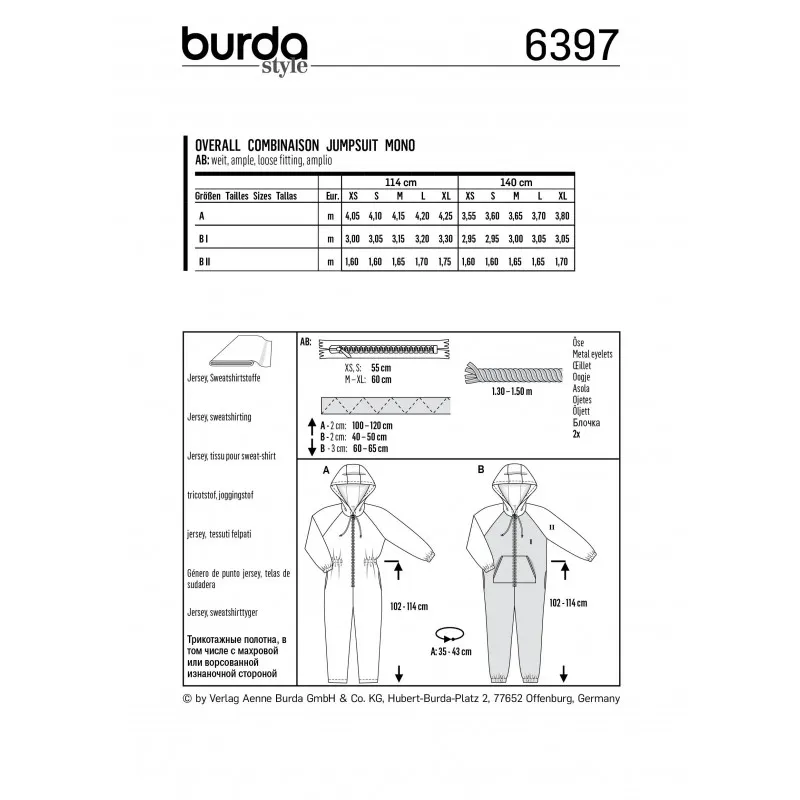 Patron Combinaison Pyjama Burda N°6397