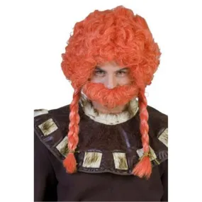 Perruque et Moustache de style gaulois, Obélix, couleur orange