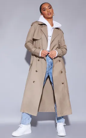 Petite Trench coat oversize tissé gris pierre neutre