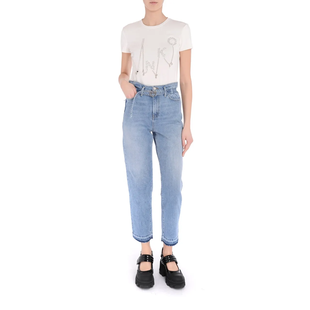 Pinko Jeans Mom Fit with Love Birds belt