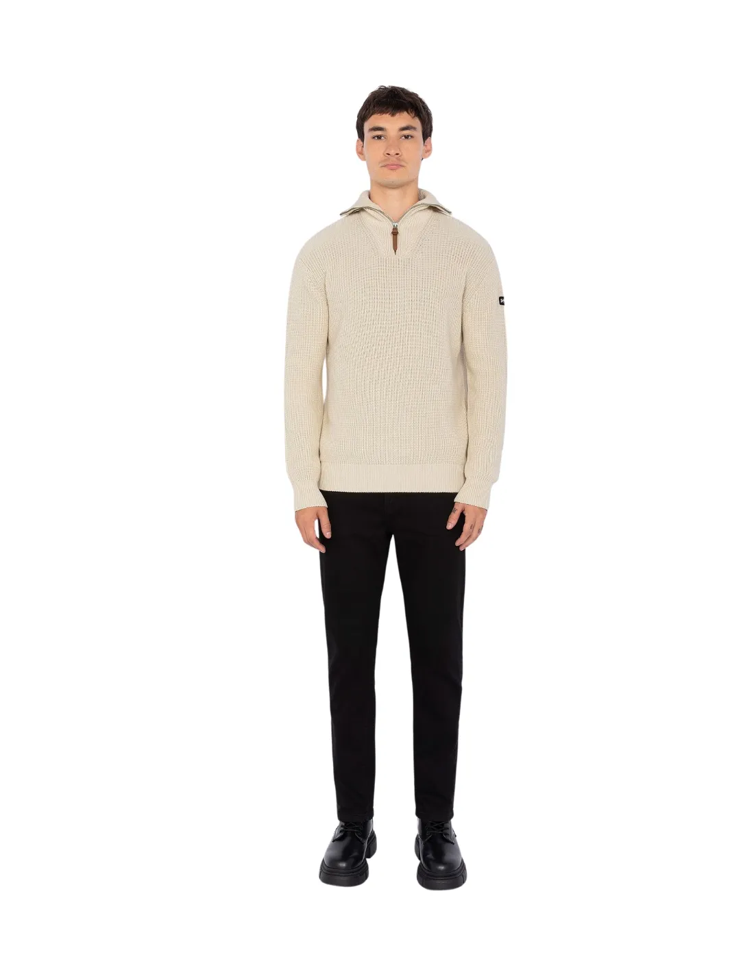 Pull a col zippe homme Schott Ref 61337 Off White
