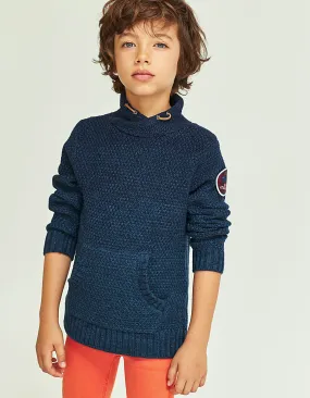 Pull bleu orage à poche kangourou garçon