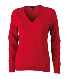 Pull classique col V - FEMME - JN658 - rouge