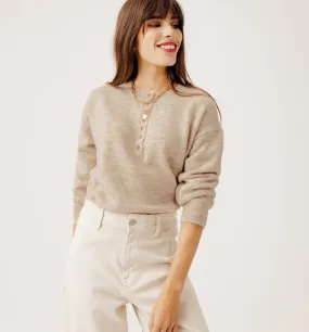 Pull col boutonné Femme - Beige