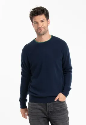 Pull col rond cachemire bleu marine/vert émeraude homme - GABI 5