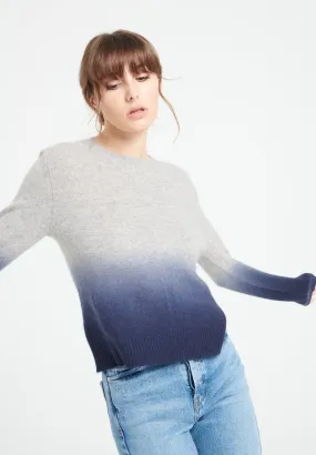 Pull col rond cachemire gris clair/bleu marine femme - MIA 8