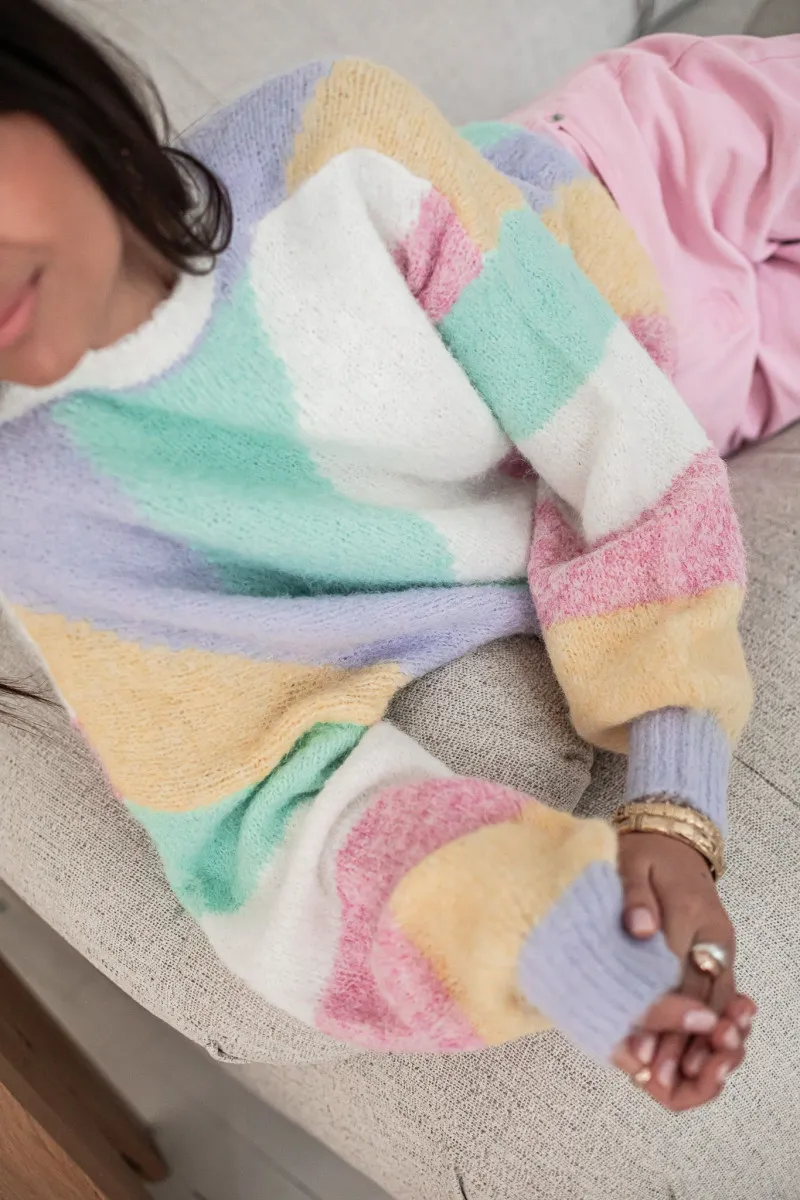 pull col rond coloré laine