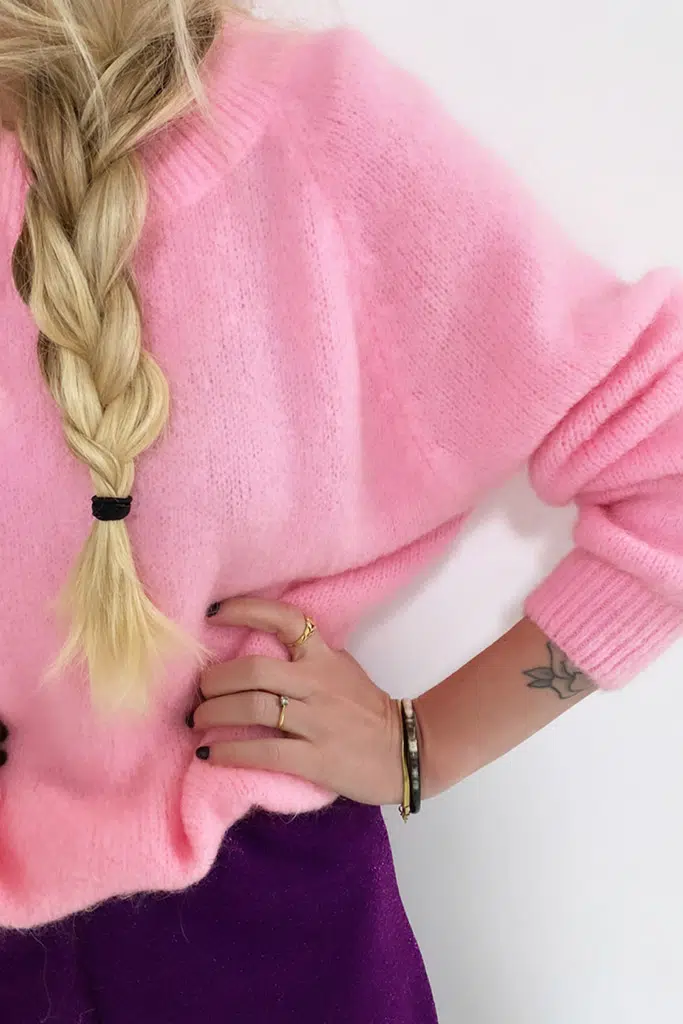 Pull col rond rose bonbon