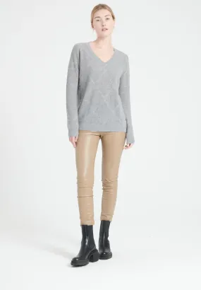 Pull col V cachemire gris clair femme - LILLY 31