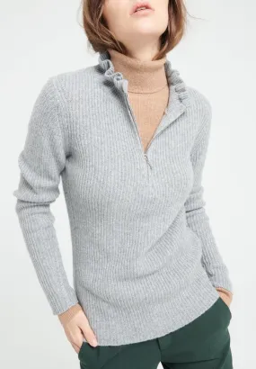 Pull col zippé cachemire gris clair femme - MIA 4