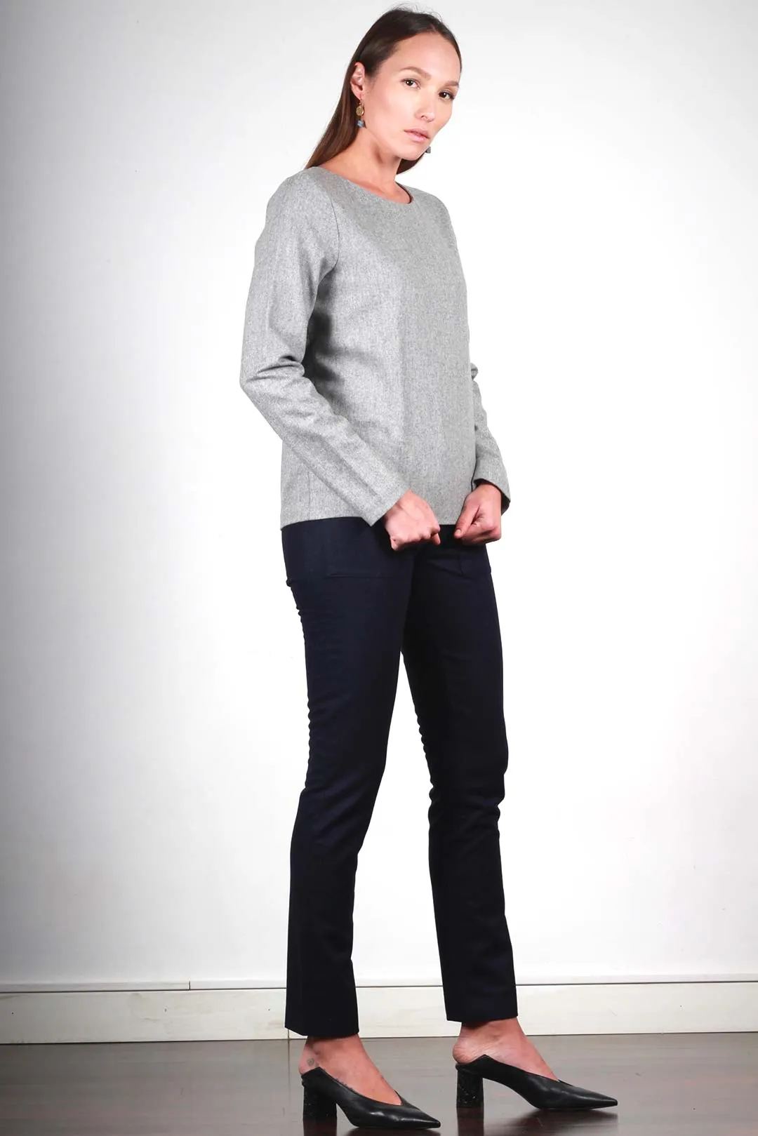 Pull en laine gris femme, flanelle 120'S Cara