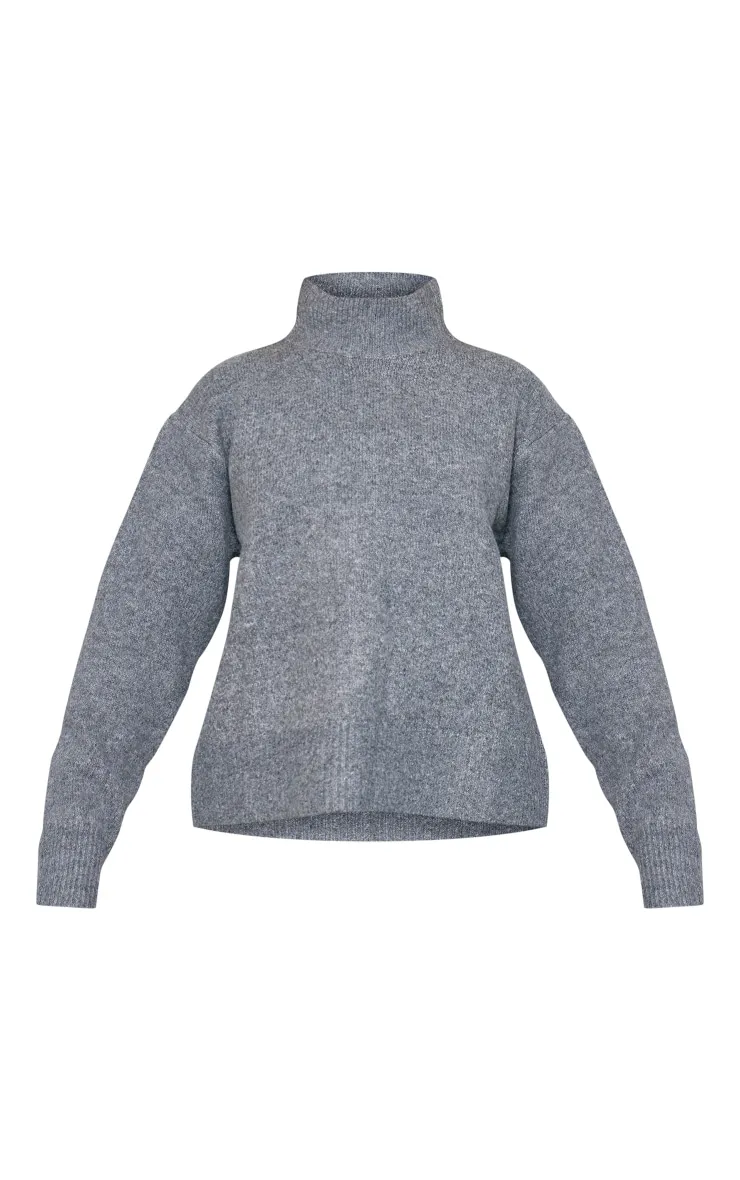 Pull en maille brossée gris chiné à col haut