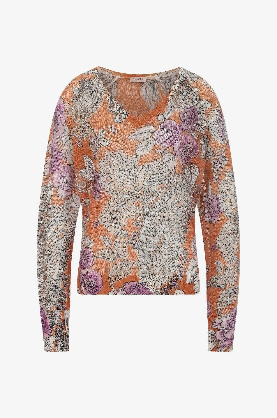 Pull en mohair mélangé imprimé roses et Paisley