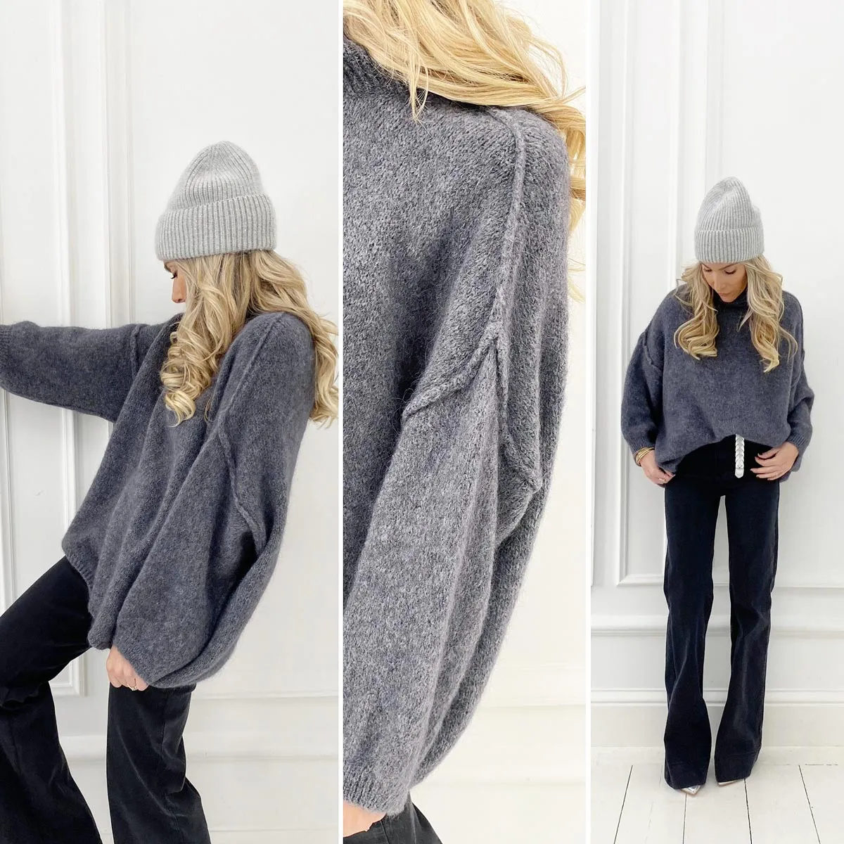 Pull gris foncé col montant